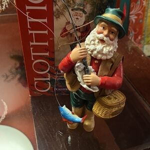 Clothtique In Original Box Santa Fisherman Ornament with Red and Green